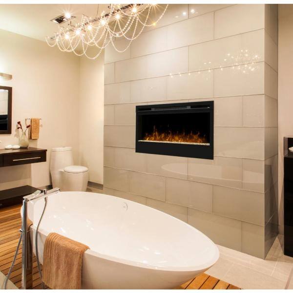 Electric fireplace in bathroom